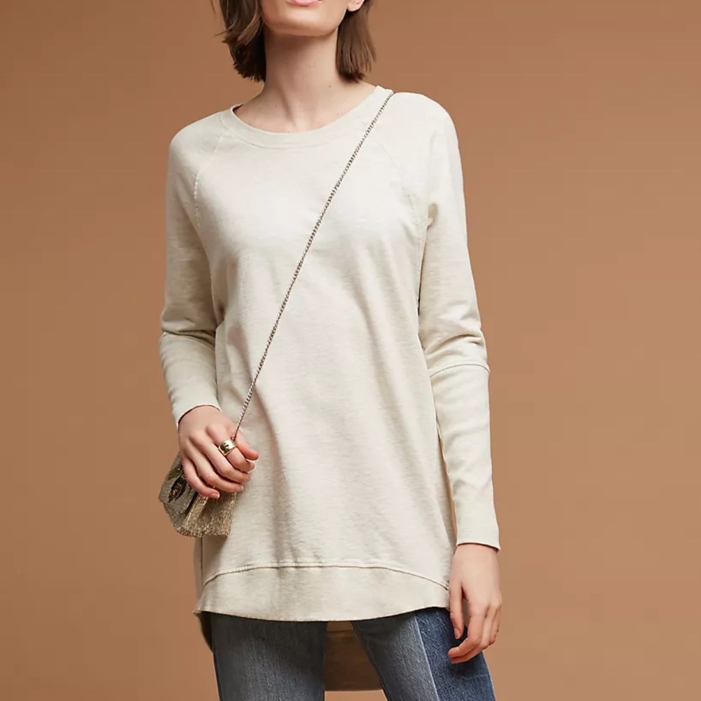 T.La Anthropologie Crew-Neck Tunic Sweatshirt Women’s Small Cream Loungewear